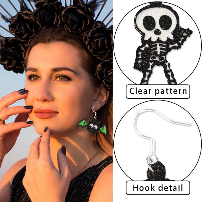 Halloween Earrings Factory - Halloween Printed Spider Web Skull Ghost Drop Earrings
