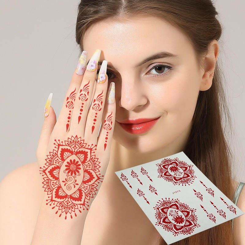 Henna Tattoo Supplier - Temporary Henna Tattoo Full Hand Mehndi Design Brown Red