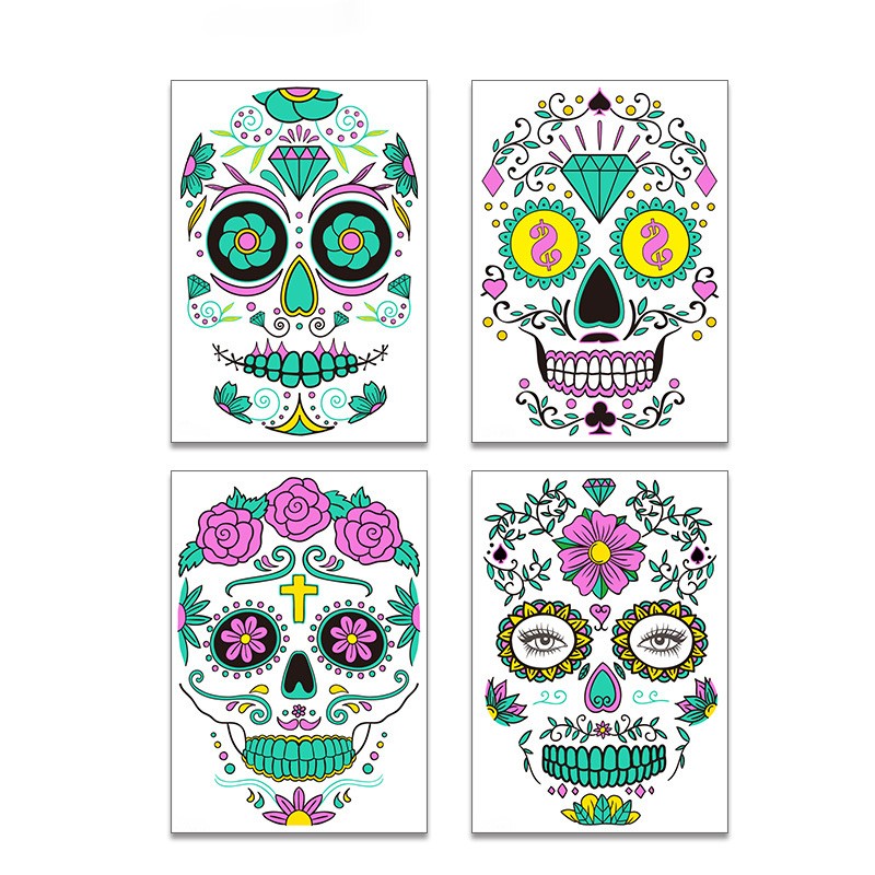 Halloween Tattoo Factory - Halloween Tattoos Luminous Face Skeleton Sticker Temporary