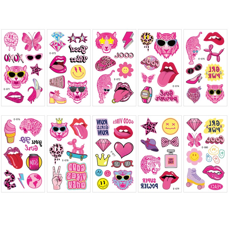 Pink Tattoo Supplier - New Pink Themed Preppy Temporary Tattoo Stickers Girls Party