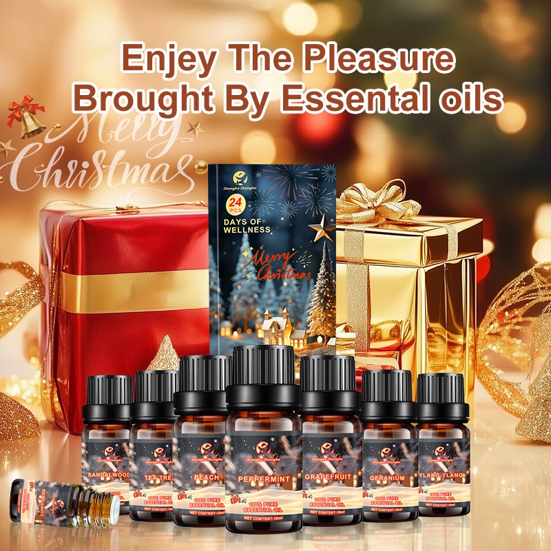 Christmas Gift Set Factory - Custom 24-Bottle Christmas Essential Oil Kit 10ml Amber Bottle Gift
