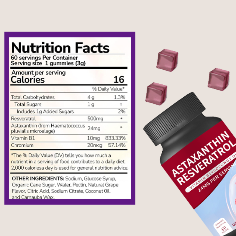 Xuhuang Natural Astaxanthin Gummies With Resveratrol Skin Care Supplement  Astaxanthin Gummies