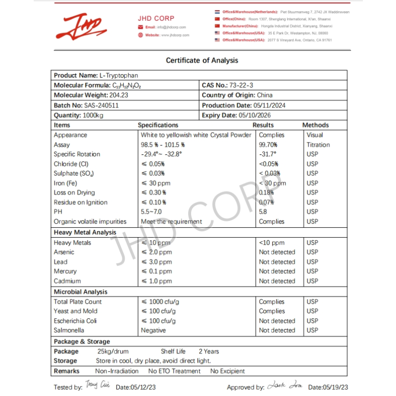 L-Tryptophan Powder Factory - ODM Bulk L Tryptophan Amino Acid Powder