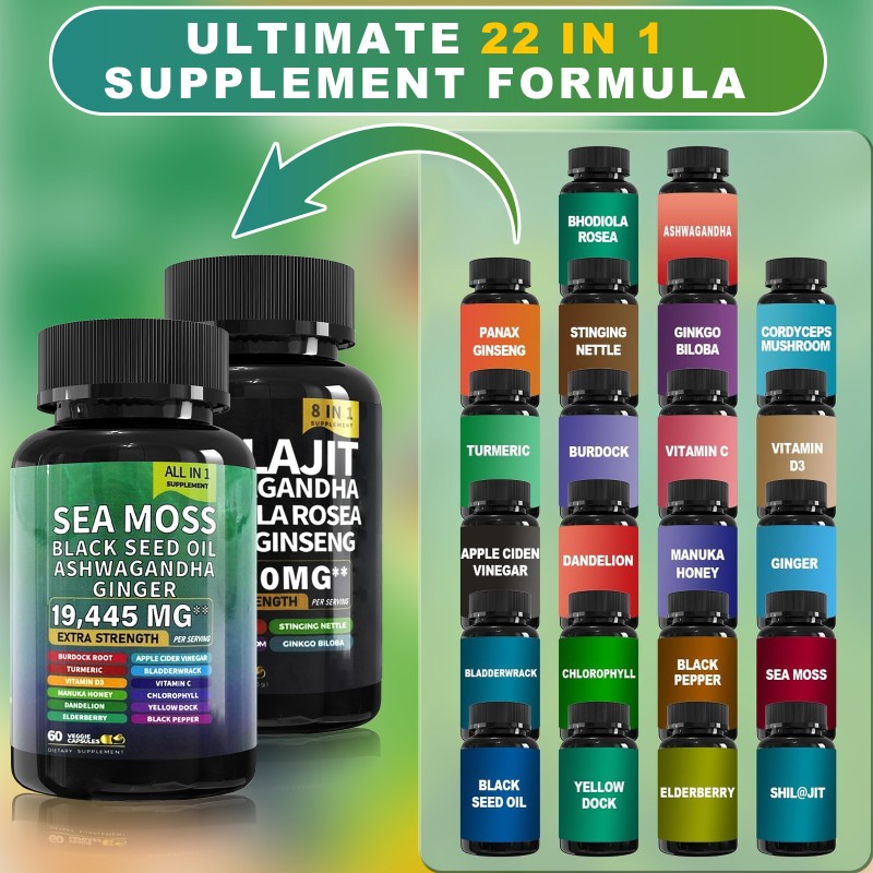 Sea Moss Capsules Supplier - ODM Custom 7000mg Sea Moss 9000mg Shilajit Blend