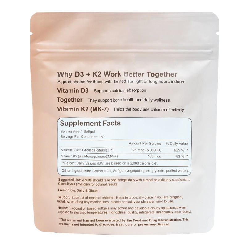 Vitamin D3 K2 Softgels Supplier - OEM High Quality Daily Absorption