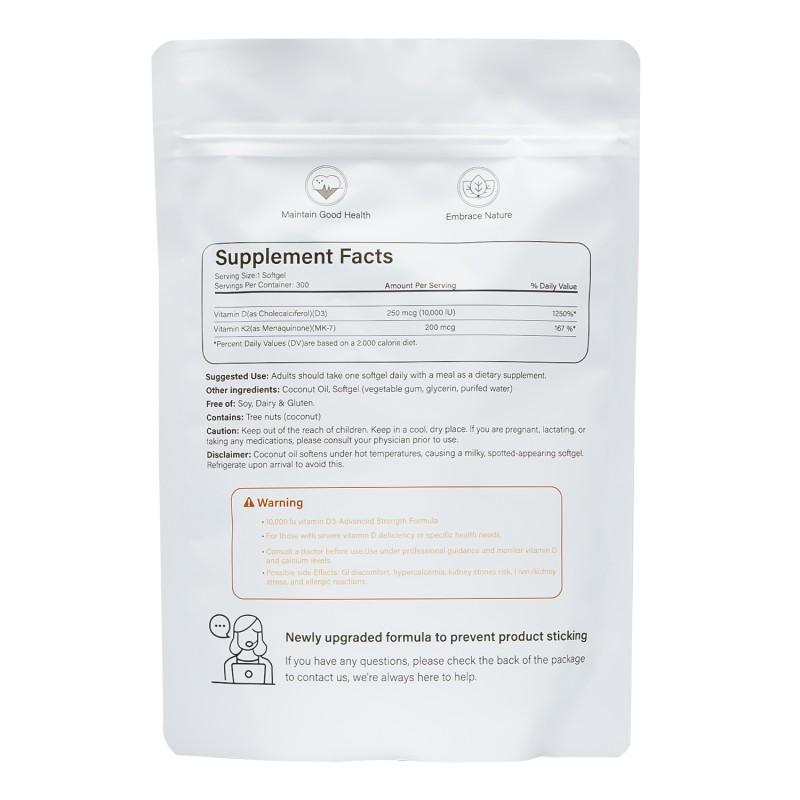 Vitamin D3 K2 Softgels Supplier - OEM Plant Based Formula Natural