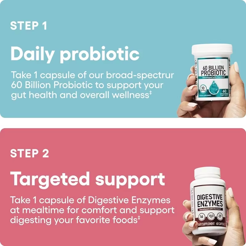 Gut Health Set Factory - OEM 60 Billion Probiotics Digestive Enzymes