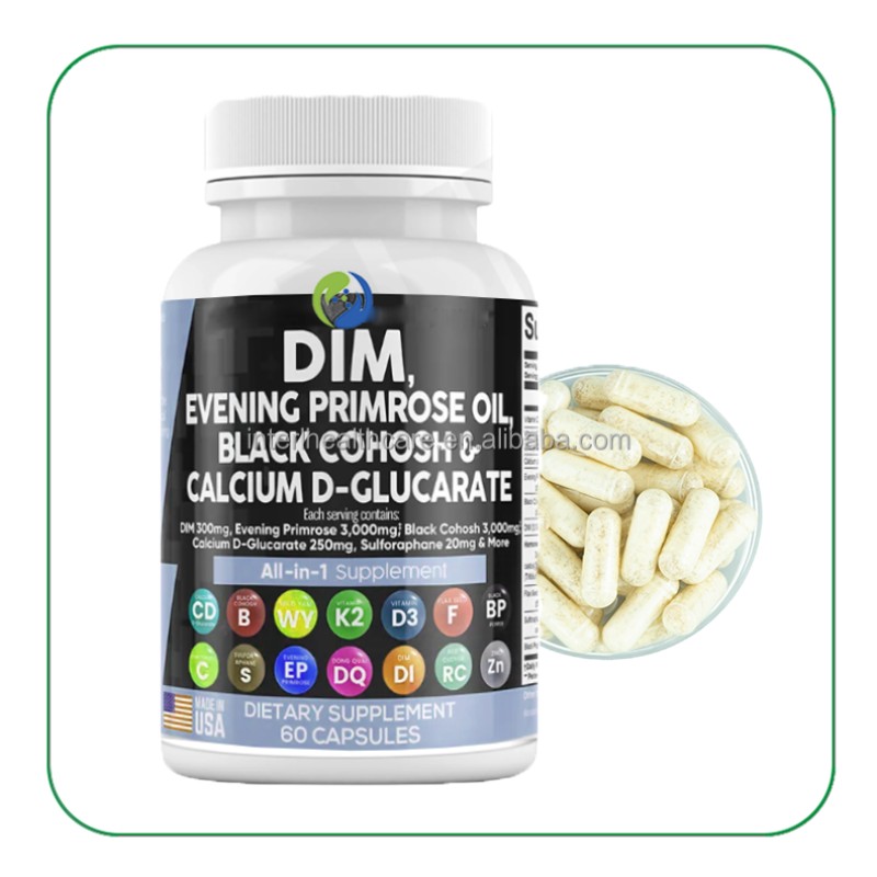 ALL in ONE Supplement DIM Evening Primrose Oil Calcium D-Glucarate Black Cohosh Root Capsules