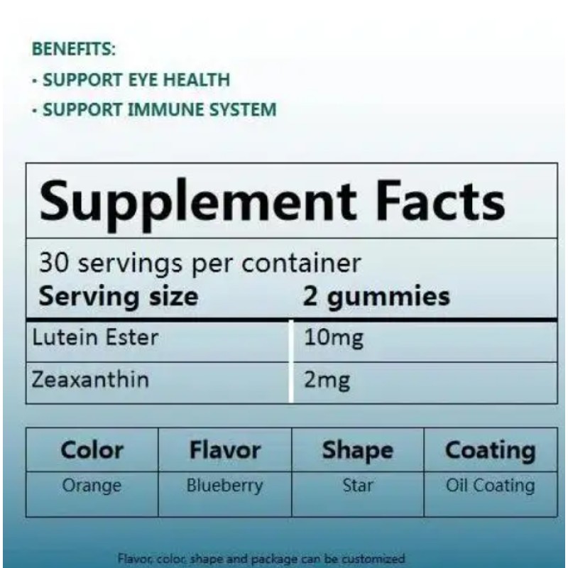 OEM Vitamin C E Zinc Lutein Gummies Health Supplement Lutein Zeaxanthin Gummies for Adults and Kids