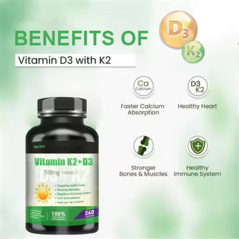Vitamin D3 K2 Capsules Supplier - OEM 5000iu Vegan Raw Material