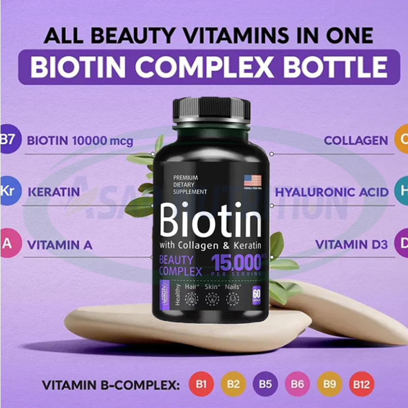 Biotin Capsules Factory - OEM 25000mcg Hair Skin Nails