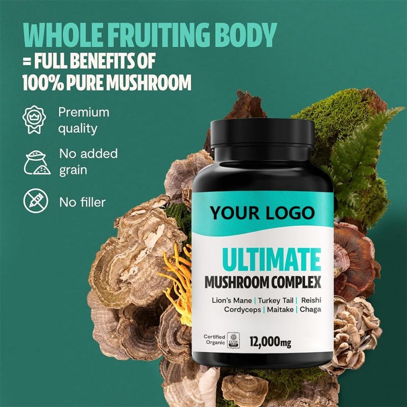 Mushroom Capsules Factory - OEM Lion's Mane Reishi Cordyceps Blend