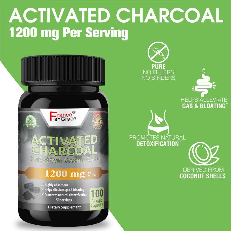 Activated Charcoal Capsules Supplier - OEM 1200mg Healthy Lifestyle 100 Caps