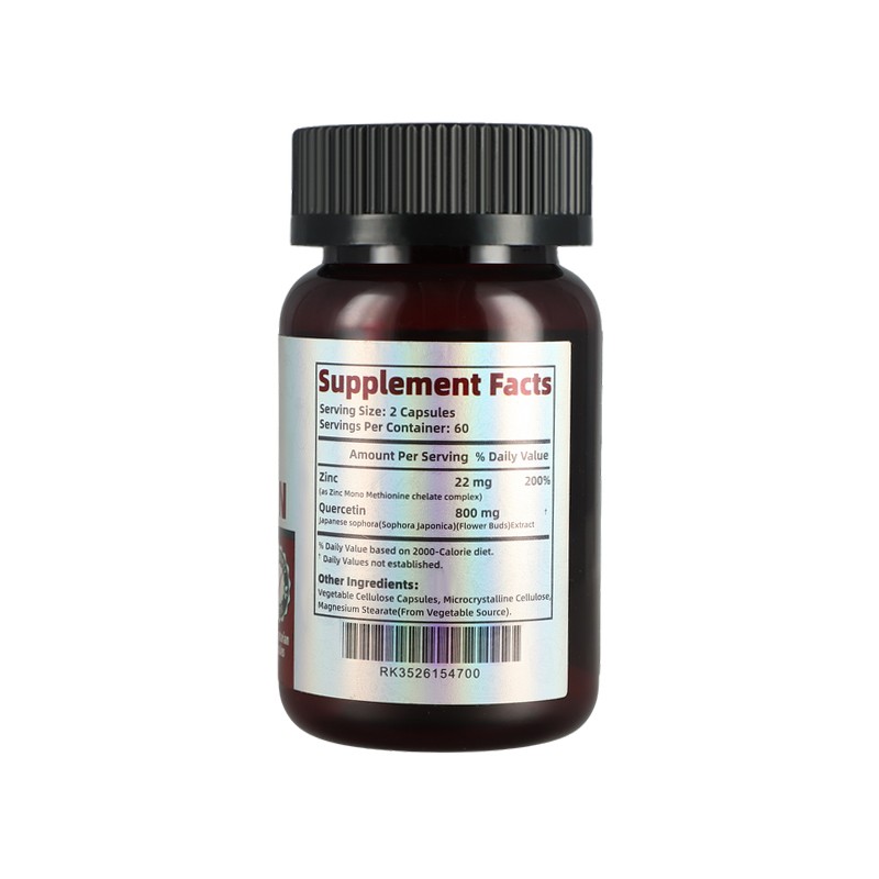 Zinc Quercetin Capsules Supplier - OEM 120 Vegetarian Antioxidant Immune Support
