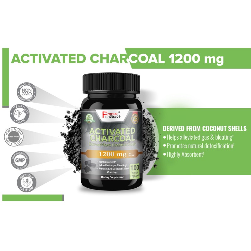 Activated Charcoal Capsules Supplier - OEM 1200mg Healthy Lifestyle 100 Caps