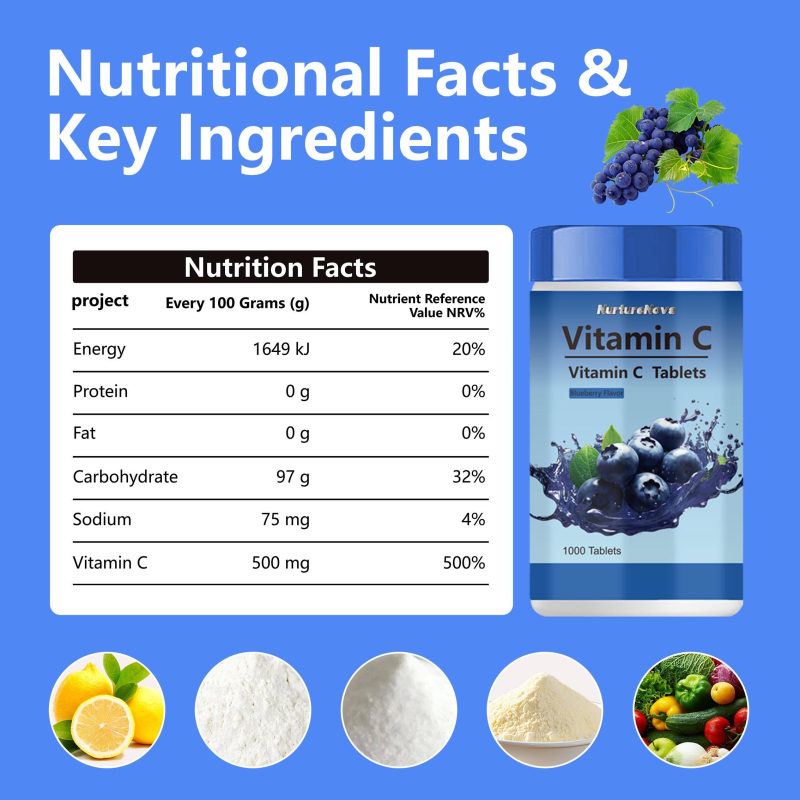 Vitamin C Chewable Tablets Supplier - Blueberry Flavor 1000 Count