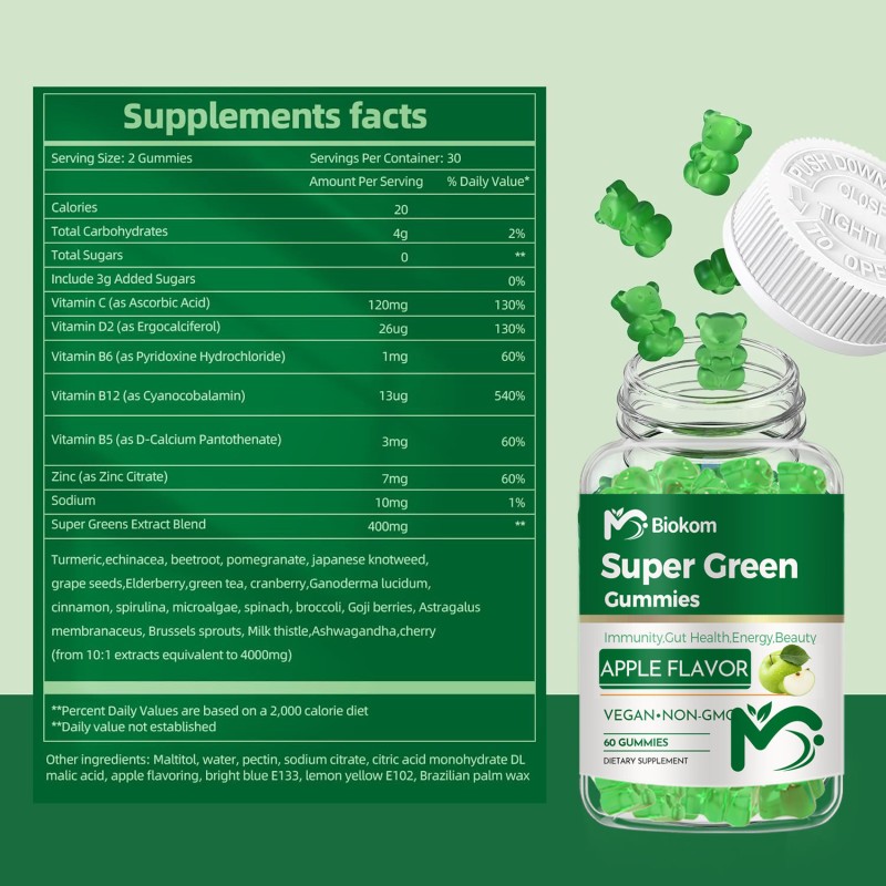 Super Greens Gummies Factory - Vitamin C Turmeric Zinc Vegan