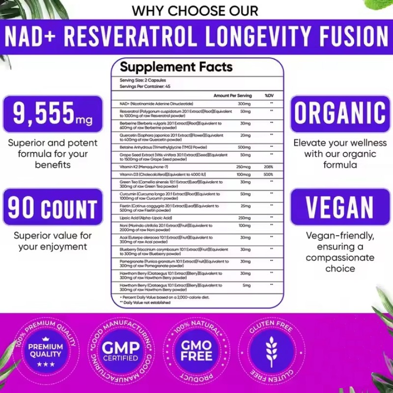 Anti Aging Capsules Supplier - Vegan D3 K2 Resveratrol NAD