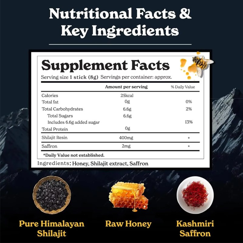 Shilajit Honey Sticks Factory - 30 Sticks Organic Honey Saffron