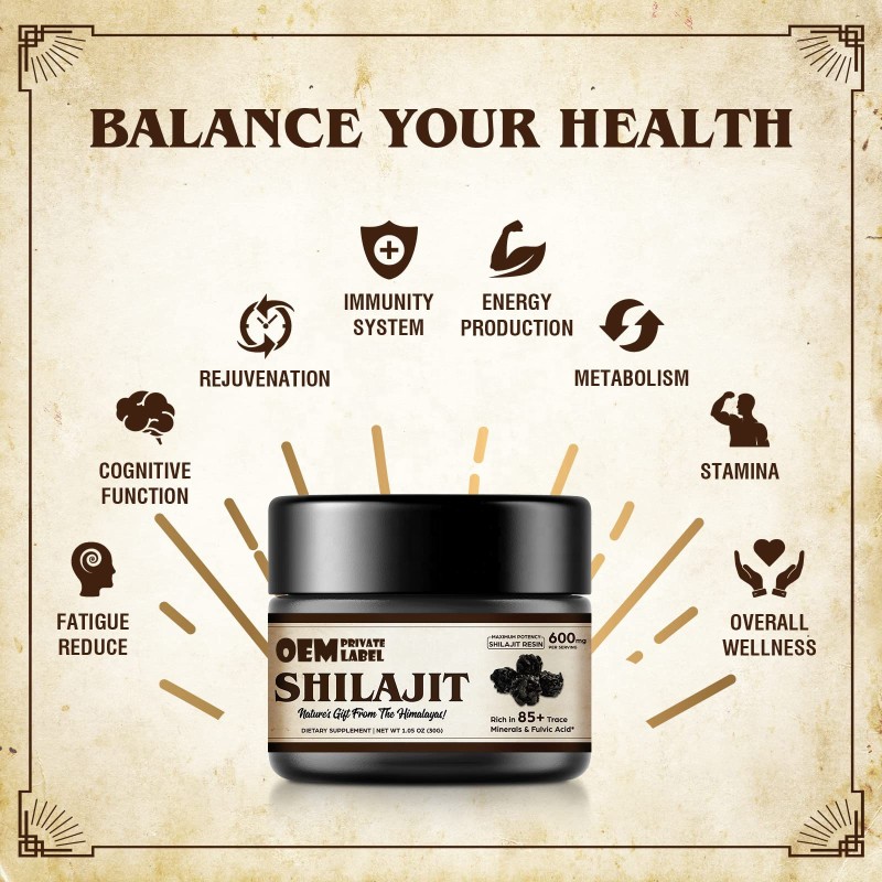 Shilajit Liquid Drops Factory - OEM Resin 85 Trace Minerals Fulvic Acid