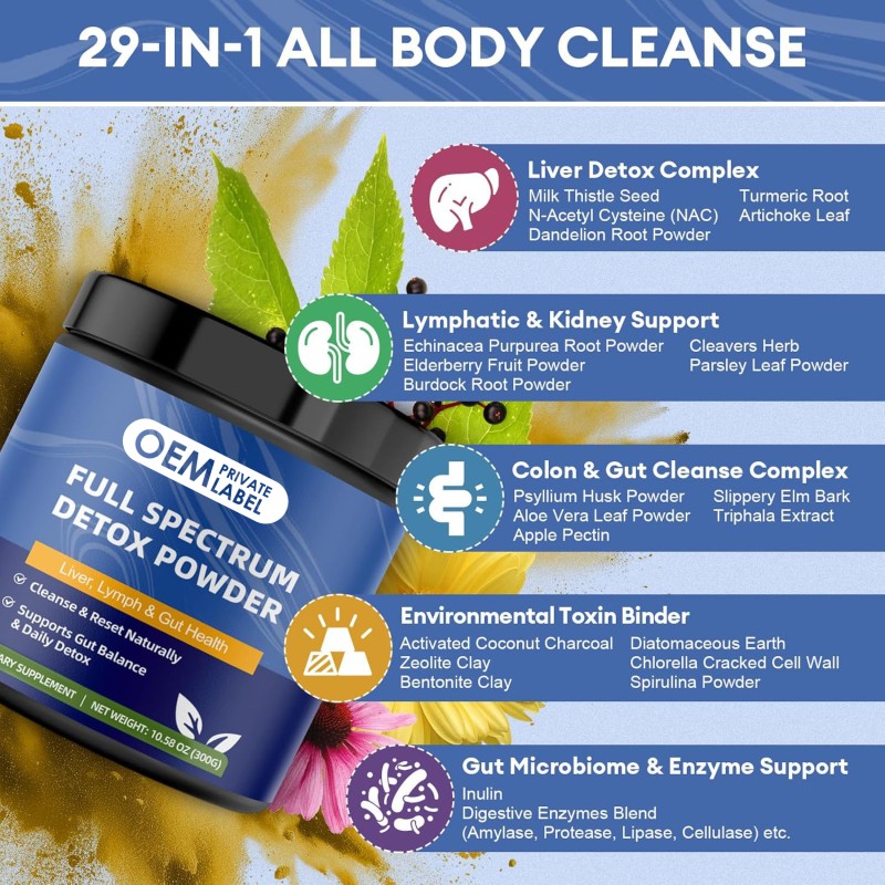 Detox Powder Factory - OEM 29 in 1 Liver Lymphatic Colon Gut Support