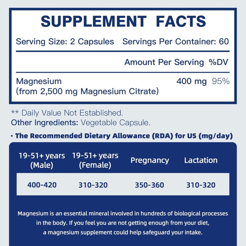 Magnesium Supplement Capsules Factory - OEM 400mg Citrate Sleep Muscle Heart