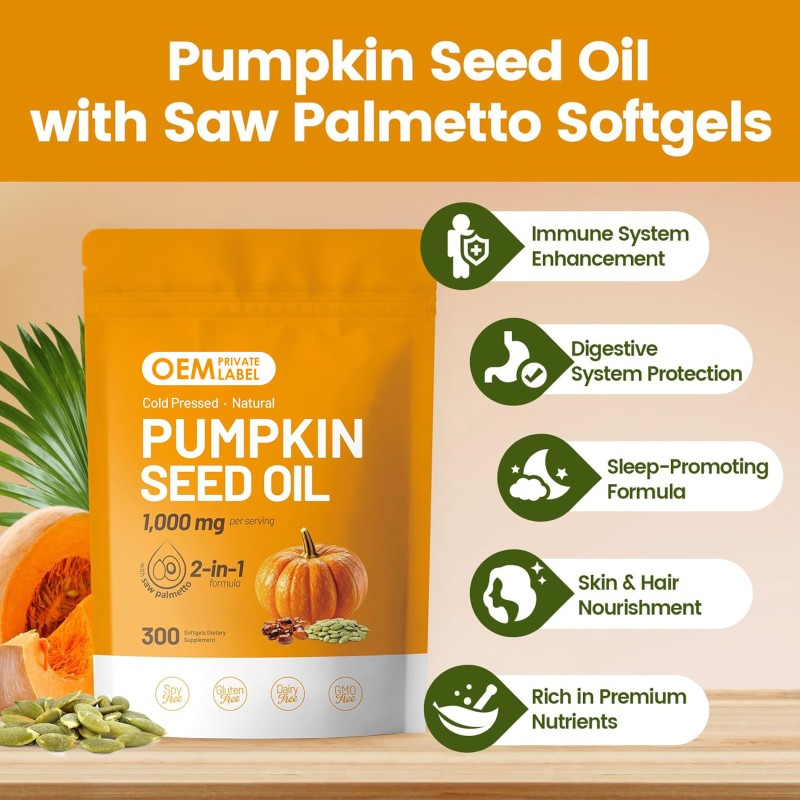 Pumpkin Seed Oil Capsules Manufacturer - OEM Saw Palmetto Fatty Acids Phytosterols