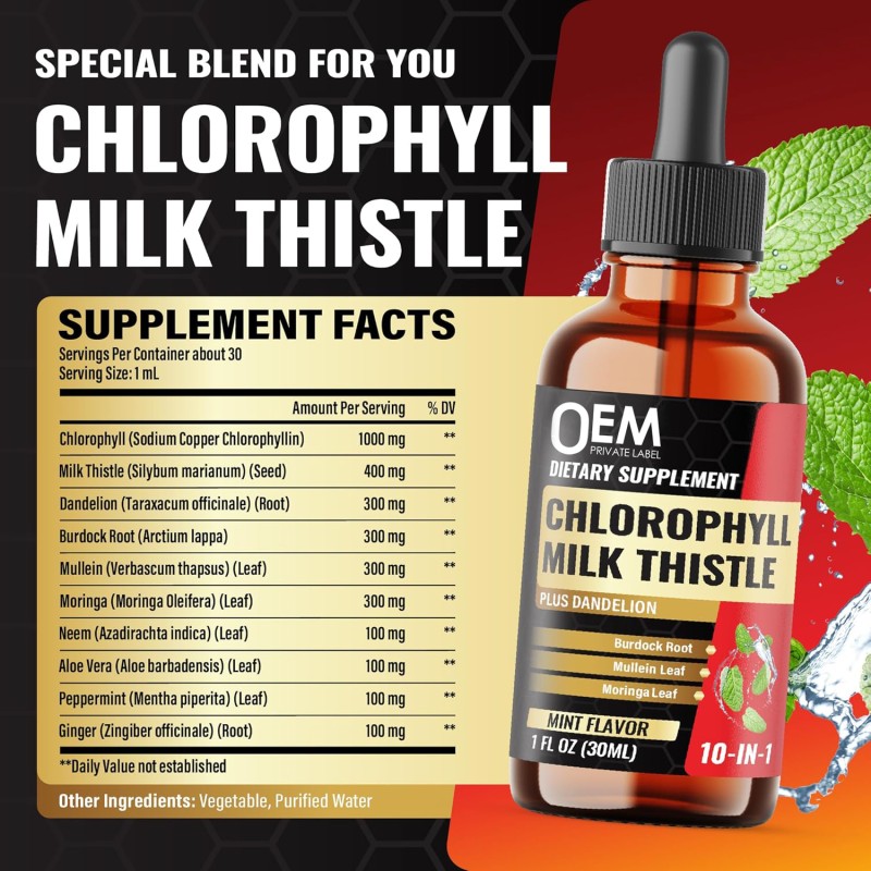 Chlorophyll Drops Supplier - OEM 10 in 1 Mullein Milk Thistle Dandelion