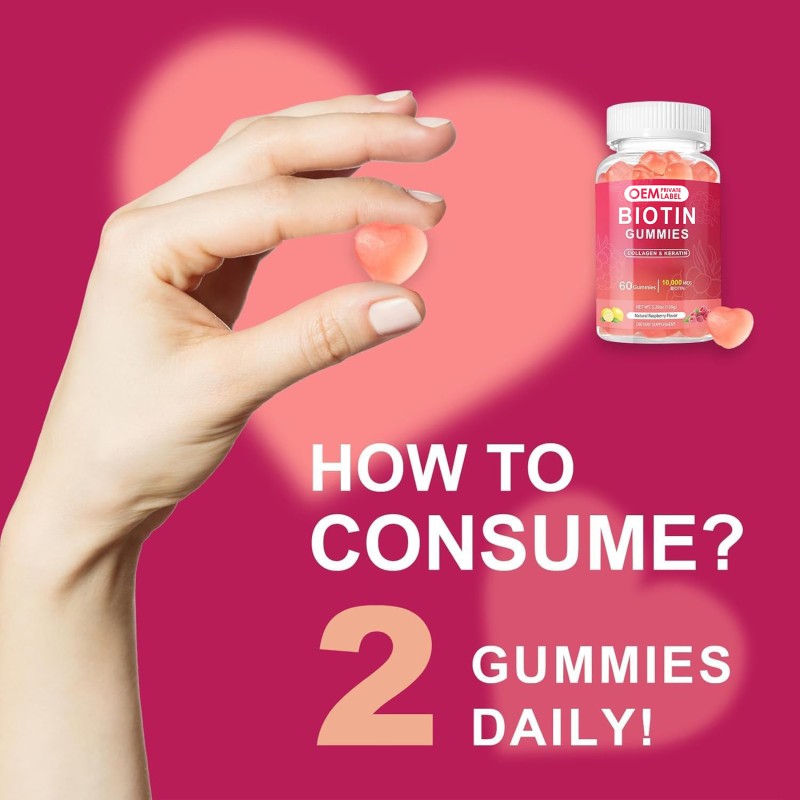Biotin Gummies Supplier - OEM 10000mcg Keratin Collagen Hair Nails