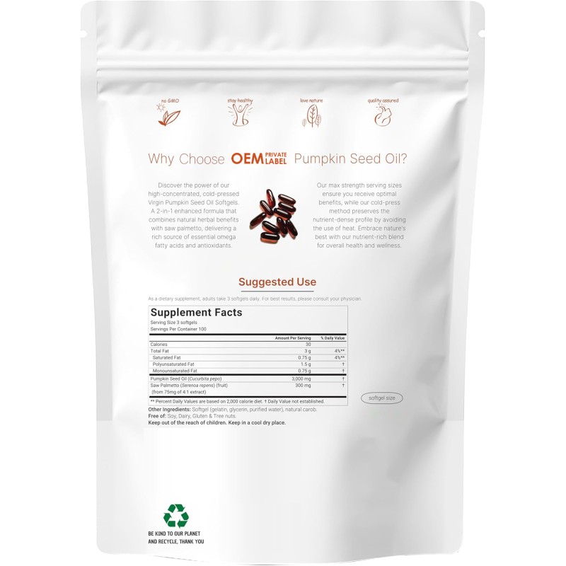 Pumpkin Seed Oil Softgels Manufacturer - OEM Cold Pressed Saw Palmetto Urinary