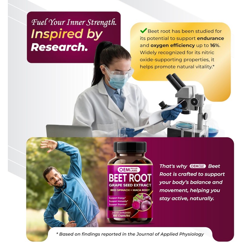 Beet Root Capsules Factory - OEM Grape Seed Maca Ashwagandha Energy