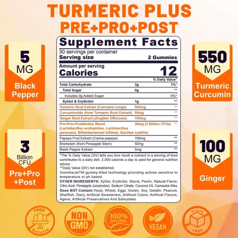 Turmeric Gummies Supplier - OEM Herbal Extract Ginger Black Pepper Joint