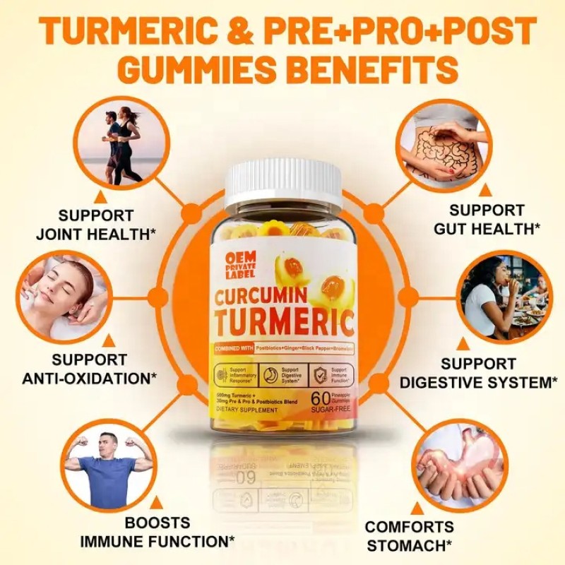 Turmeric Gummies Manufacturer - OEM Sugar Free Curcumin Skin Hair Joint
