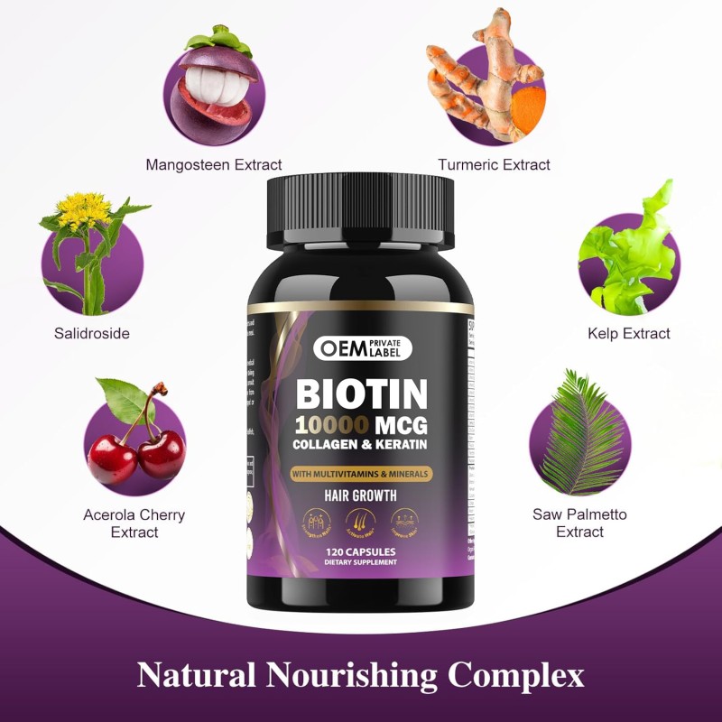 Biotin Capsules Manufacturer - OEM 10000mcg Collagen Keratin Hair Skin