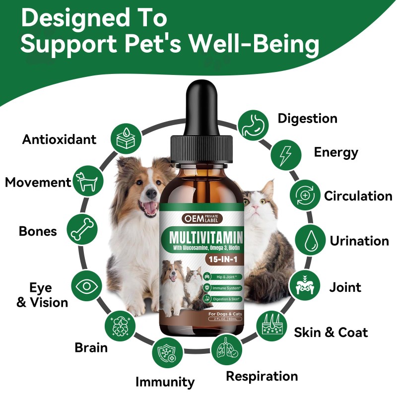 Pet Multivitamin Drops Supplier - OEM Glucosamine Omega 3 Biotin Joint