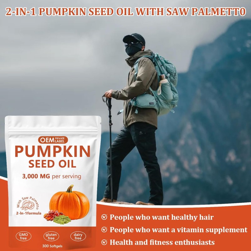 Pumpkin Seed Oil Softgels Factory - OEM 3000mg Saw Palmetto Hair Skin