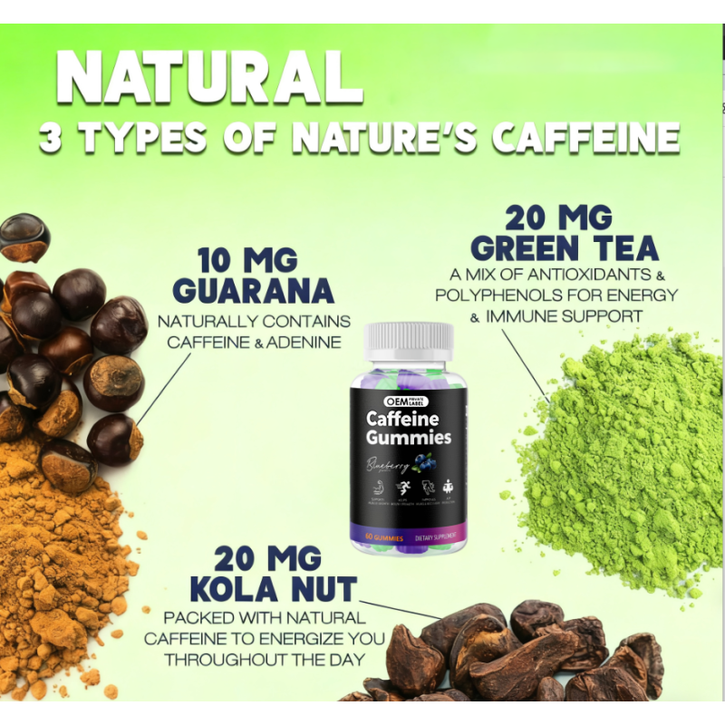 Energy Gummies Supplier - OEM Natural Caffeine Guarana Green Tea