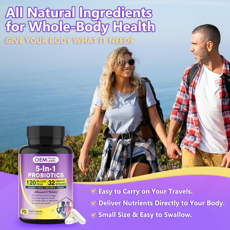 Probiotics Capsules Manufacturer - OEM 5 in 1 120 Billion CFU Prebiotics