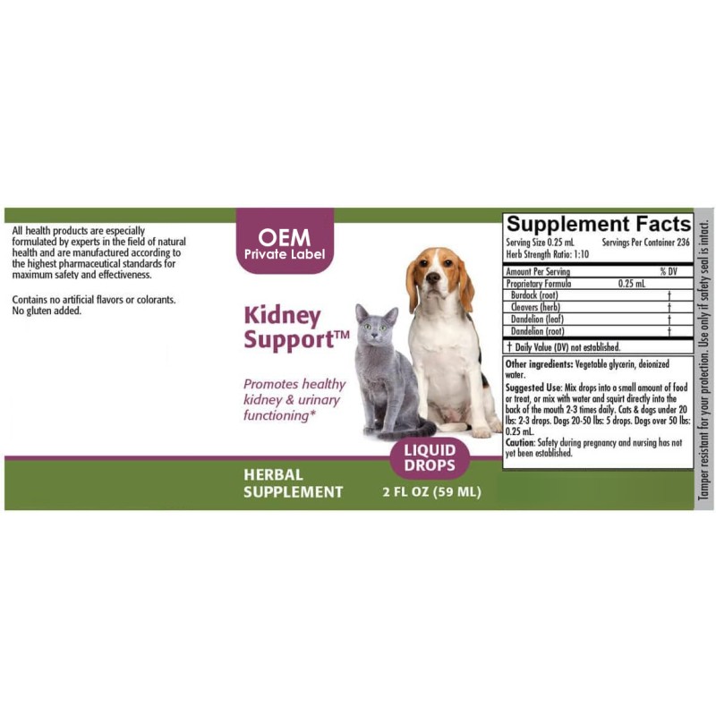 Kidney Support Drops Manufacturer - OEM Herbal Supplement Cats Dogs Urinary