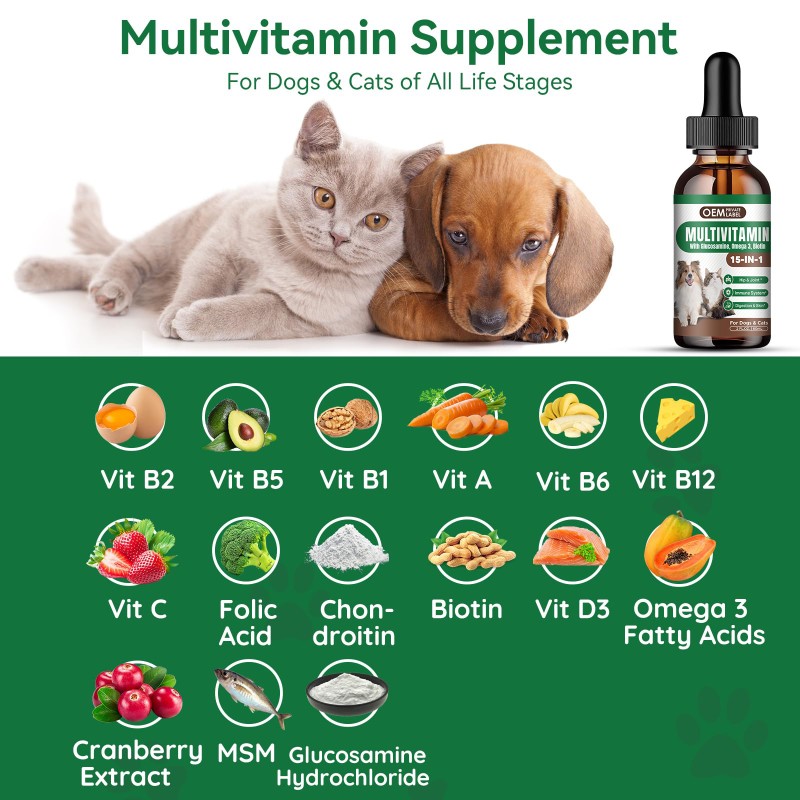Pet Multivitamin Drops Supplier - OEM Glucosamine Omega 3 Biotin Joint