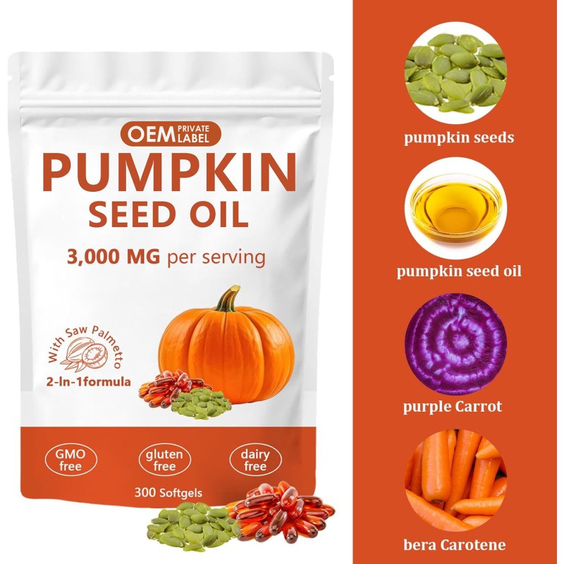 Pumpkin Seed Oil Softgels Factory - OEM 3000mg Saw Palmetto Hair Skin