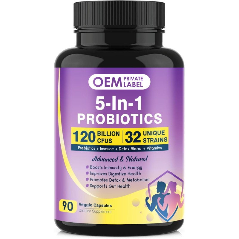 Probiotics Capsules Manufacturer - OEM 5 in 1 120 Billion CFU Prebiotics