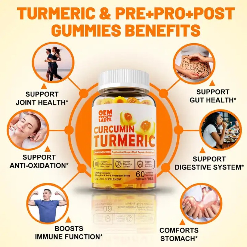 Turmeric Gummies Supplier - OEM Herbal Extract Ginger Black Pepper Joint