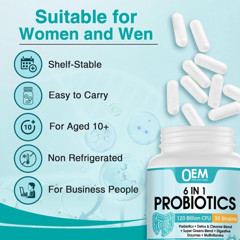 Probiotics Capsules Factory - OEM 120 Billion CFU Super Greens Digestive