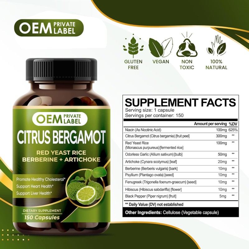 Citrus Bergamot Capsules Supplier - OEM Red Yeast Rice Garlic Cholesterol