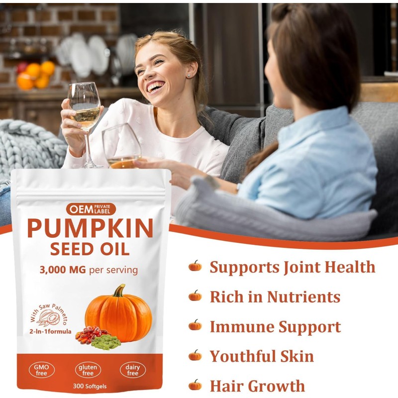 Pumpkin Seed Oil Softgels Factory - OEM 3000mg Saw Palmetto Hair Skin