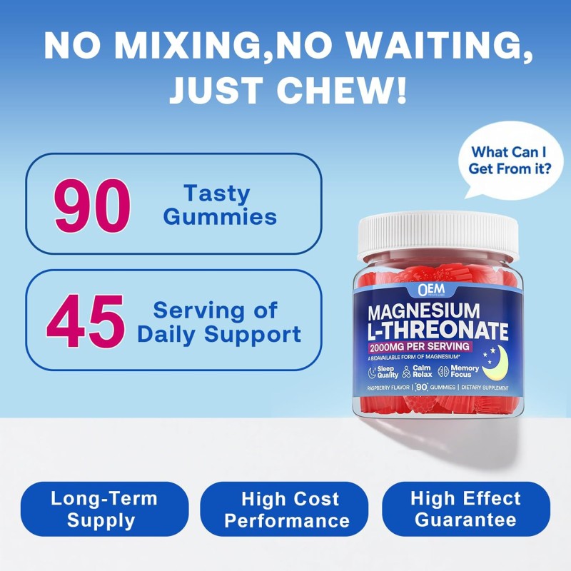 Magnesium Gummies Factory - OEM 2000mg L-Threonate Sleep Cognition Muscle