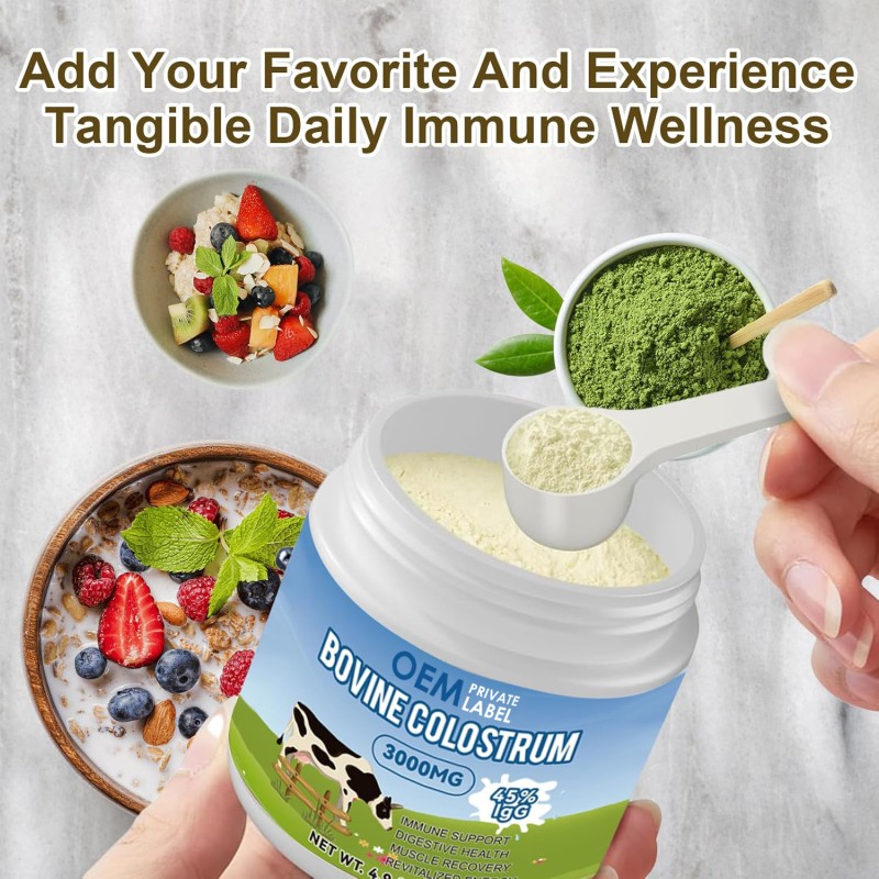 Bovine Colostrum Powder Factory - OEM 3000mg Immunity Gut Health Hair