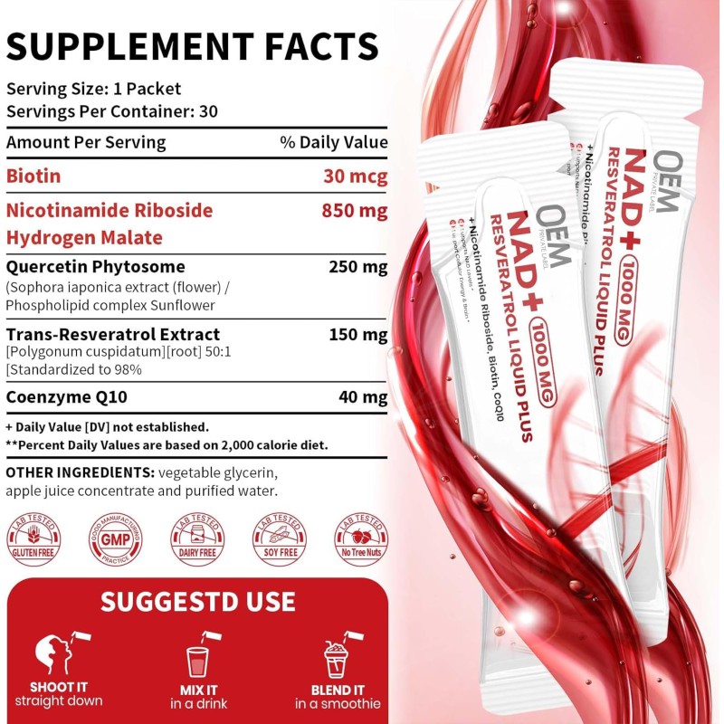 NAD+ Liquid Drops Manufacturer - OEM 1000mg Nicotinamide Riboside Cellular