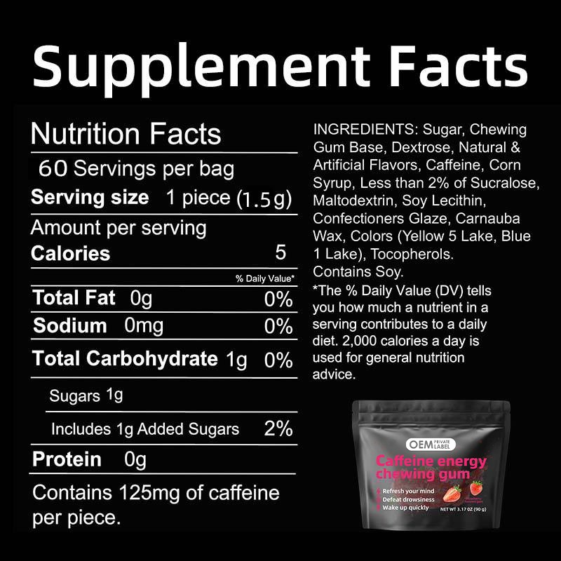 Energy Chewing Gum Factory - OEM Mint Strawberry Caffeine Focus